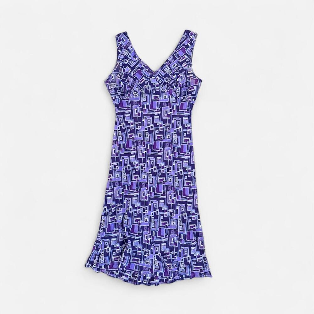 Etam euro vintage Y2K 90s midi dress purple summer flowy geometric pattern vneck
